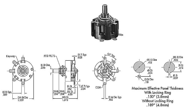 Drehschalter 1 pol / 3 pos - 6 A Spannung / Impedanzwahlschalter