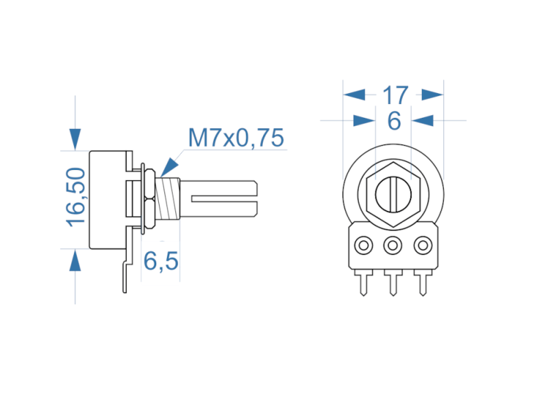 Potentiometer für Marshall JCM900, 1 MOhm Log