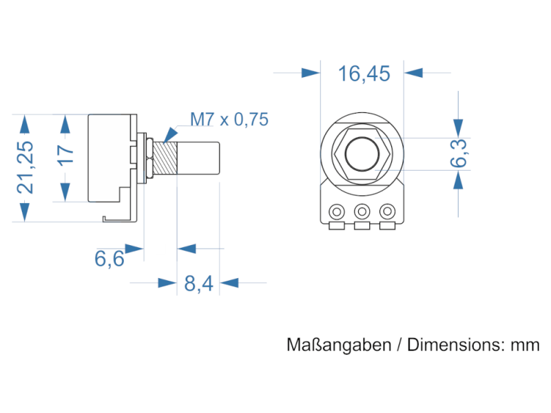 Alpha Potentiometer 50 kOhm lin / 16 mm - MITTELRASTE