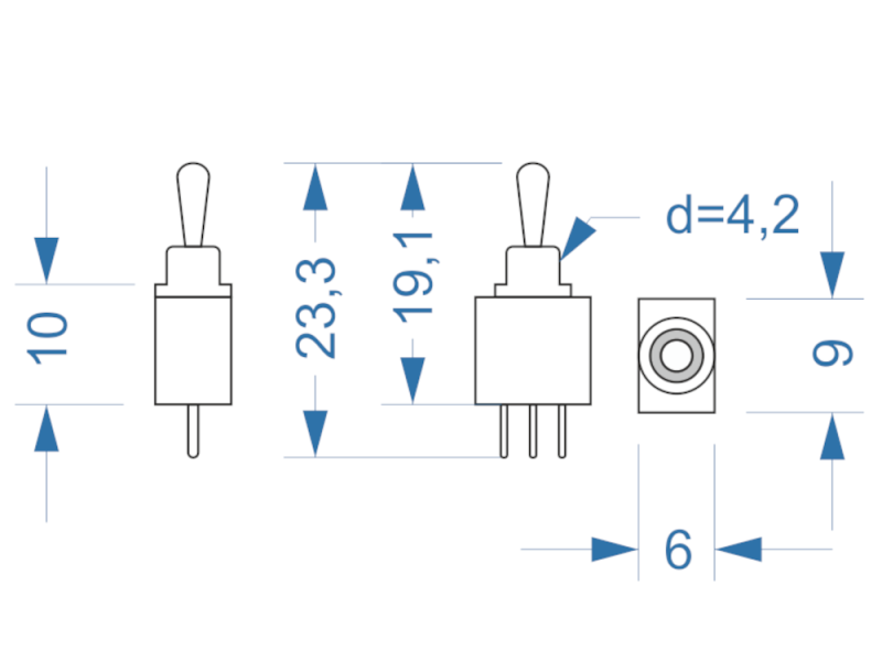 Toggle-Switch SPDT, Micro-miniature for PCB