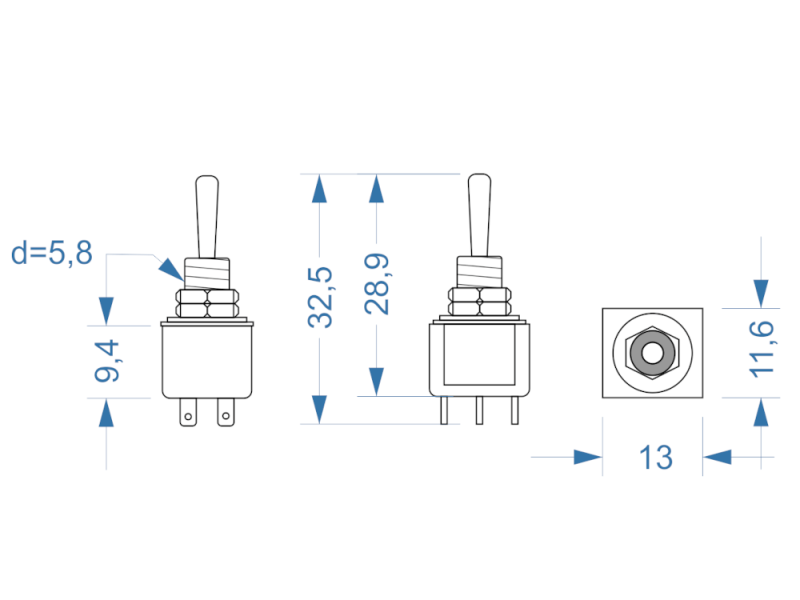 Toggle Switch DPDT - 3 postion ON-OFF-ON