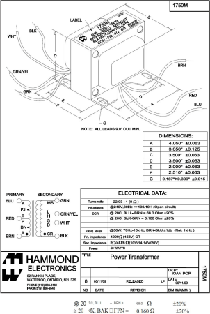 Hammond 1750M für Fender Übertrager 125A13A / 022871