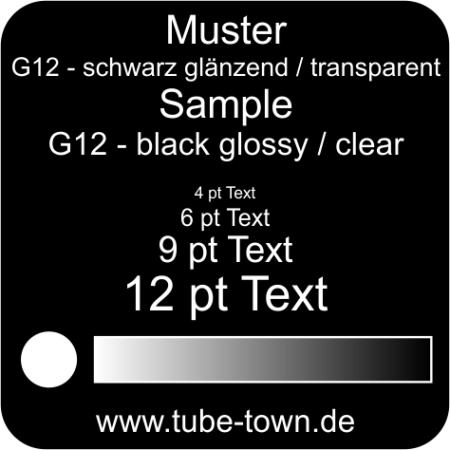 Materialmuster Faceplate Reverse G12 schwarz glänzend / transparent