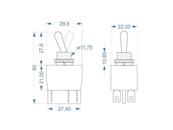 Toggle Switch APEM 649 H/2 DPDT - ON-OFF-ON