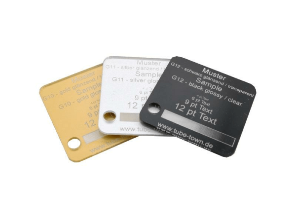 Materialmuster Faceplate Reverse G10 gold glänzend / transparent