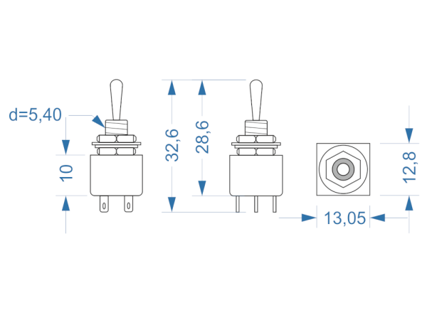 Mini-Toggle Switch DPDT - 2 postion ON-ON